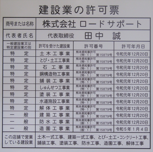 熊本県知事許可 第15879号