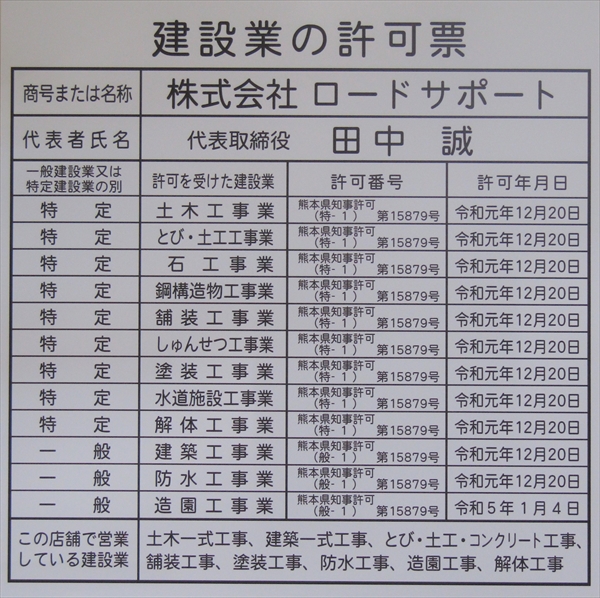 熊本県知事許可 第15879号