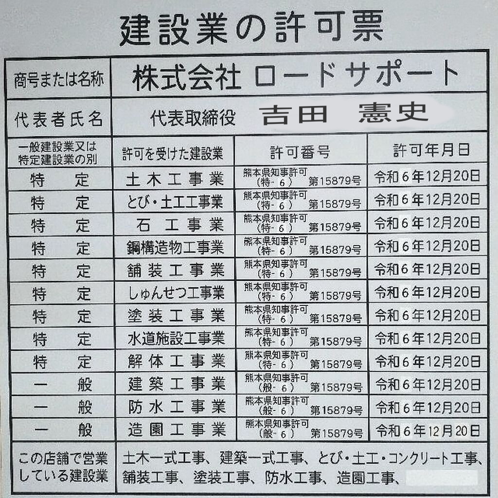 熊本県知事許可 第15879号